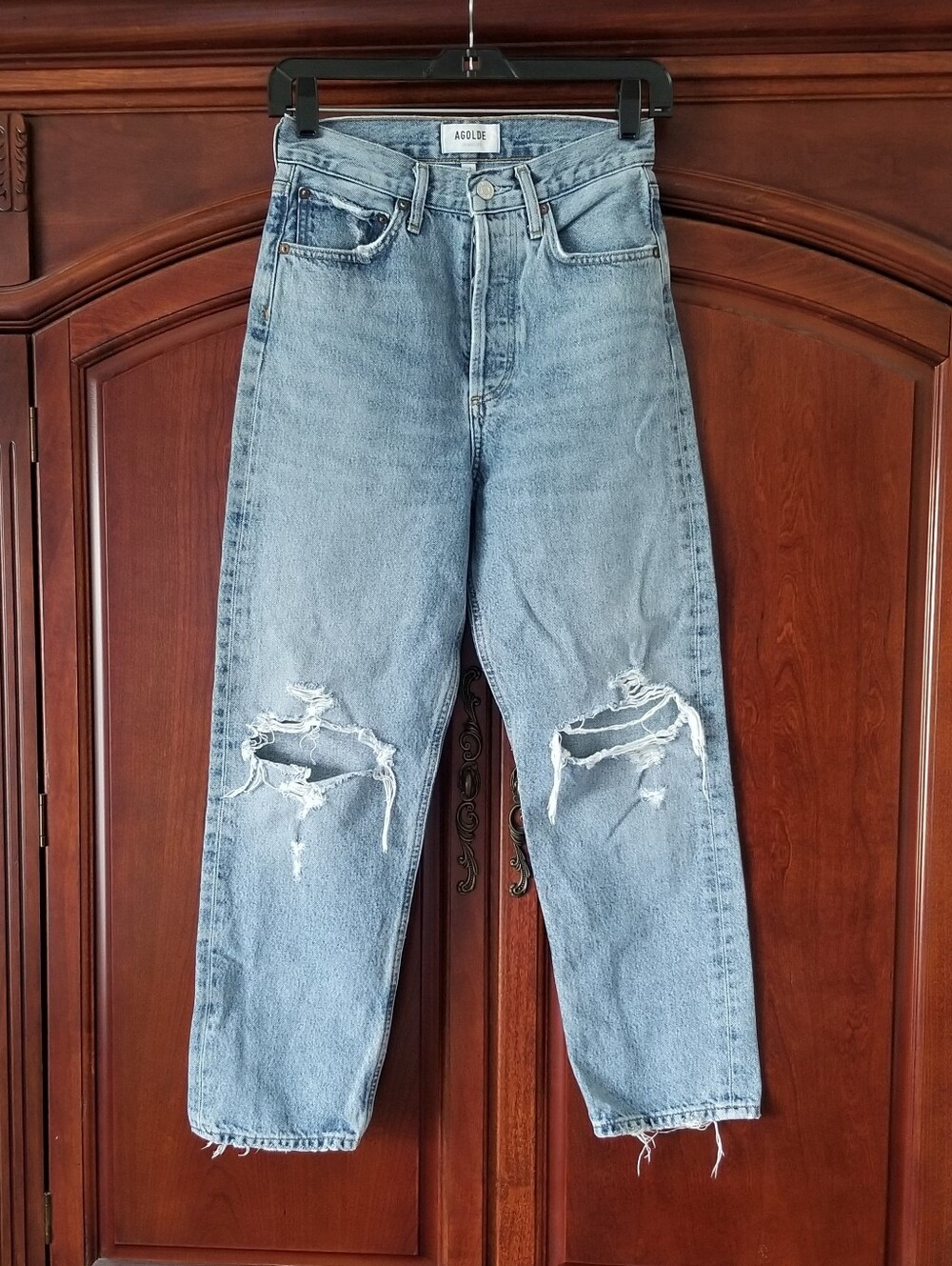 Agolde 90's Crop Mid-Rise Loose Straight Distressed Suspend Jeans Size 23